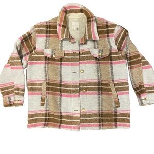 Joie Plaid Oversized Jacket Shacket Pink White Tan Women's US Large